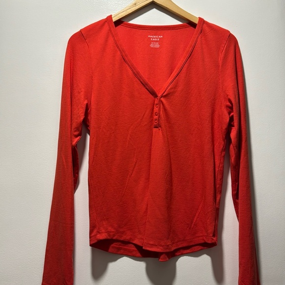American Eagle Long Sleeve Henley T-Shirt - Picture 1 of 8